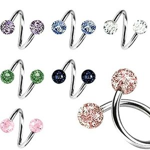 B2G1 Body Accentz 7 Pack of 14G Twisted Barbell w Assorted Color UV Sparkle Ball